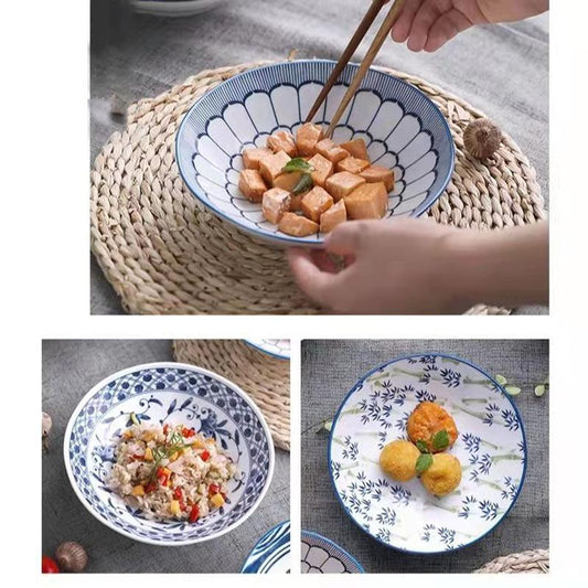 Blue and White Japanese-style Plate with Fruit Dessert Dish Plate Country Style Plate
