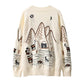Embroidery V-Neck Oversized Cardigan Long Sleeve Single Breasted Button Knitted Sweater