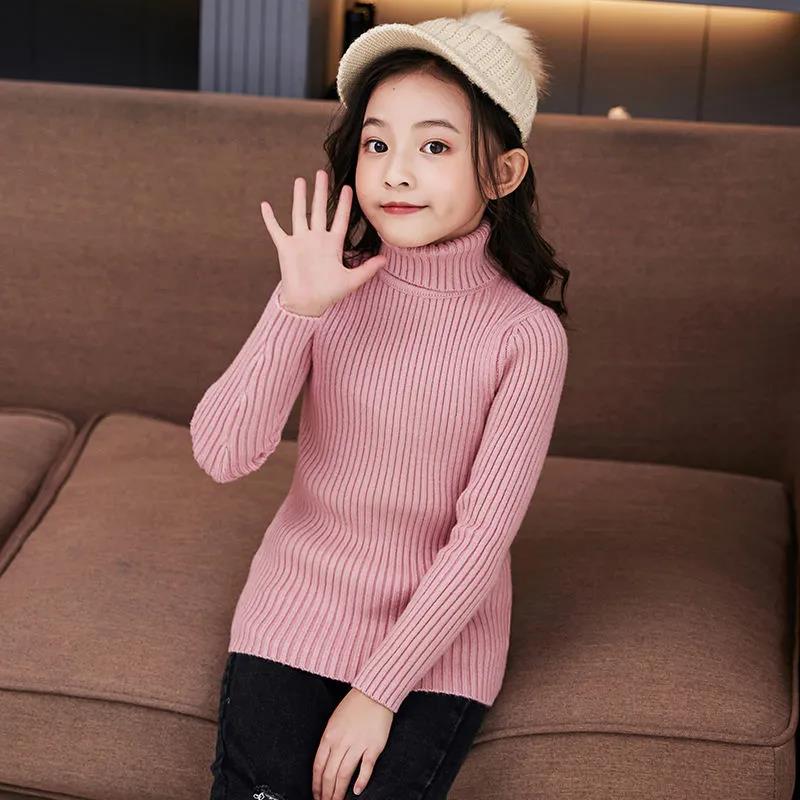 High-neck Knitted Sweater Boys Girls Autumn Winter New Without Velvet Plus Thickening Small Medium Large Children's Bottoming