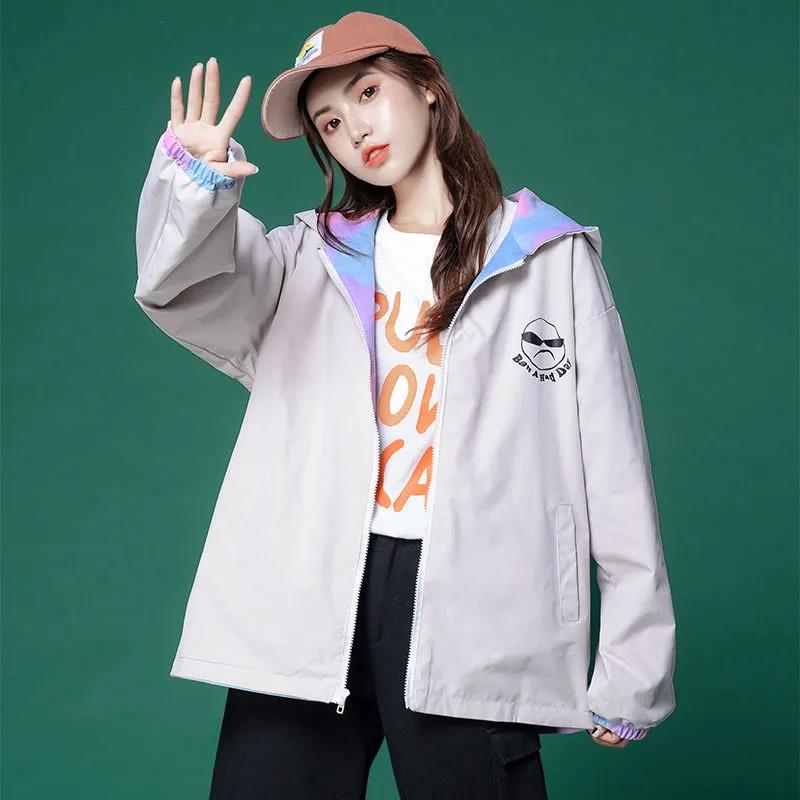 Reversible Jacket Women Loose Spring and Autumn Baseball Uniform Jacket Double-sided Wear Top