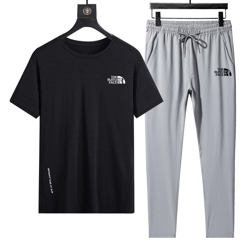 Summer New Ice Silk Suit Men's Quick-drying Short-sleeved Two-piece Handsome Casual Sports Clothes