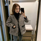 Women's Tweed Jacket Autumn and Winter Retro Houndstooth Woolen Top V-neck Jacket