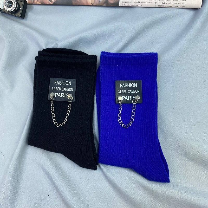 Two Pairs of Candy Color Chain Socks Korean Fashion Sports Cotton Socks
