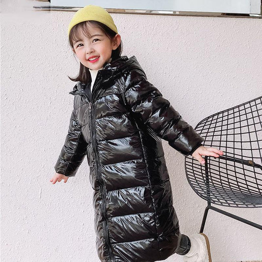 Girls Long Over The Knee Down Jacket Warm and Windproof Plus Down Thickened Winter White Duck Down