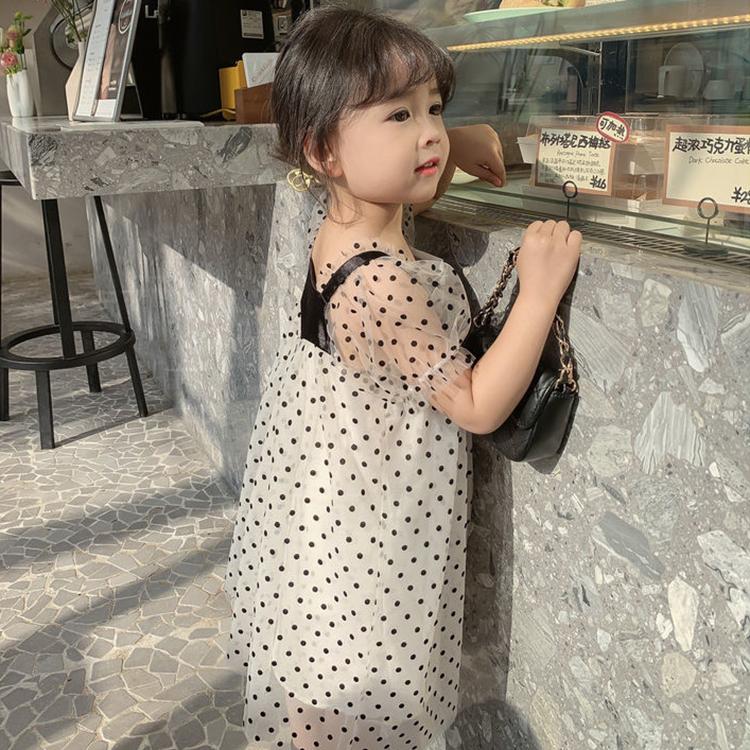 Girls Dresses Mesh Elegant Polka Dot Princess Dress Kids Fairy Puffy Full Sleeve Birthday Party Vestidos Children Clothes