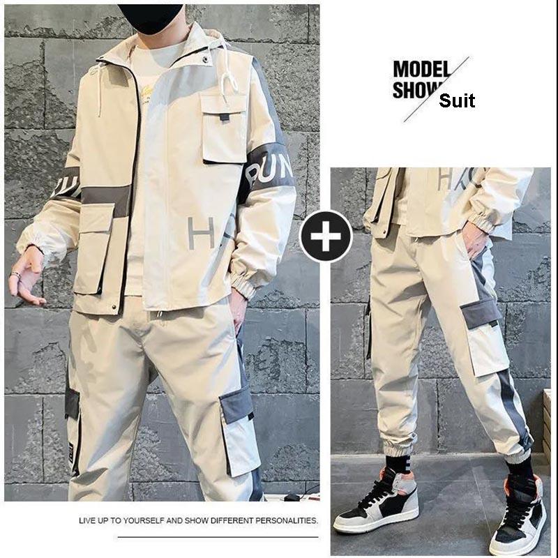 Three-piece Men's Spring and Autumn Sports Suit Youth Casual Work Clothes Jacket Tooling Suit Hooded Casual Sportswear
