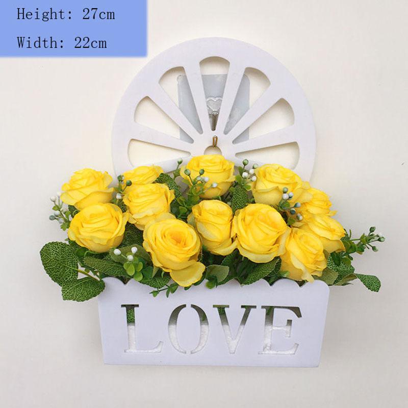 Wall Hanging Fake Flower Shelf Home Wall Decoration Pendant Simulation Rose Silk Flower Set Basket Plastic Fence Living Room
