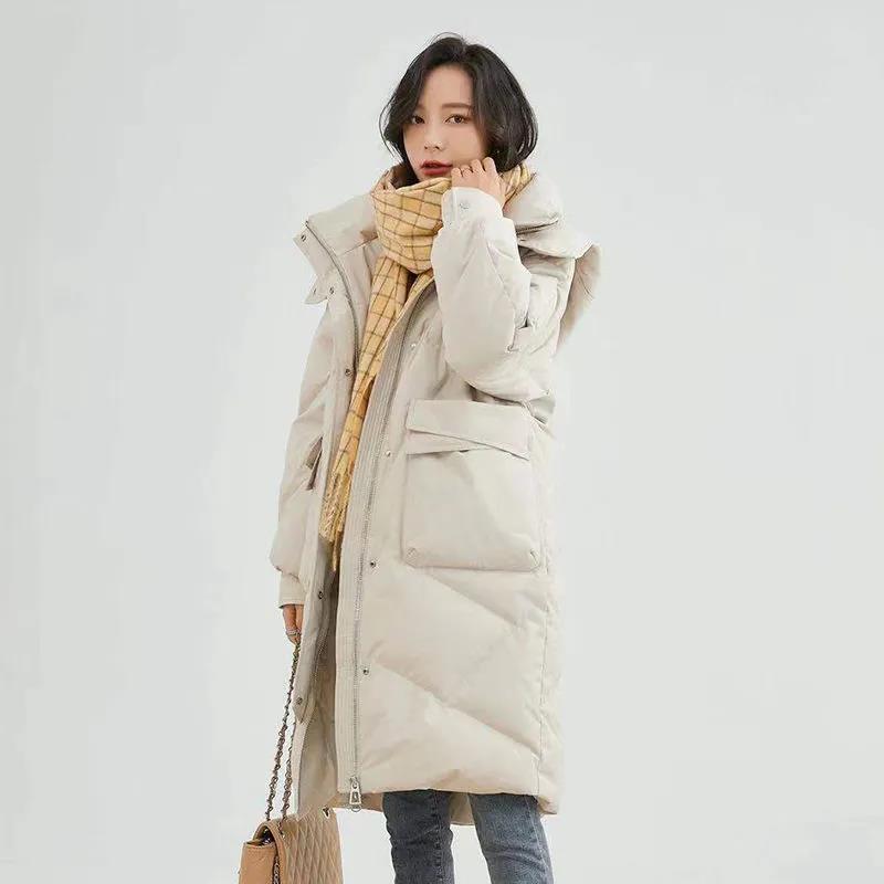 Winter Down Jacket Fashion Hooded Cotton Jacket Women's Mid-length Solid Color Plus Size Down Coat