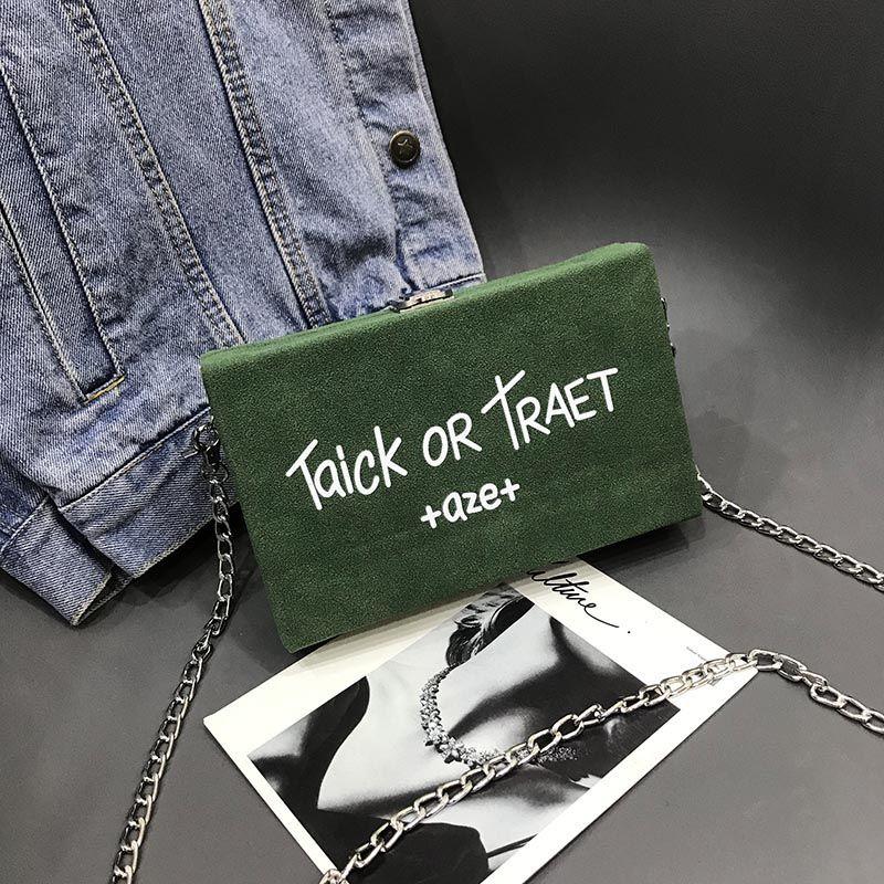 Women Box Bag Handbags Metal Chain Frosted Letters Clutch Purse Shoulder Crossbody Bags Clasp Closure