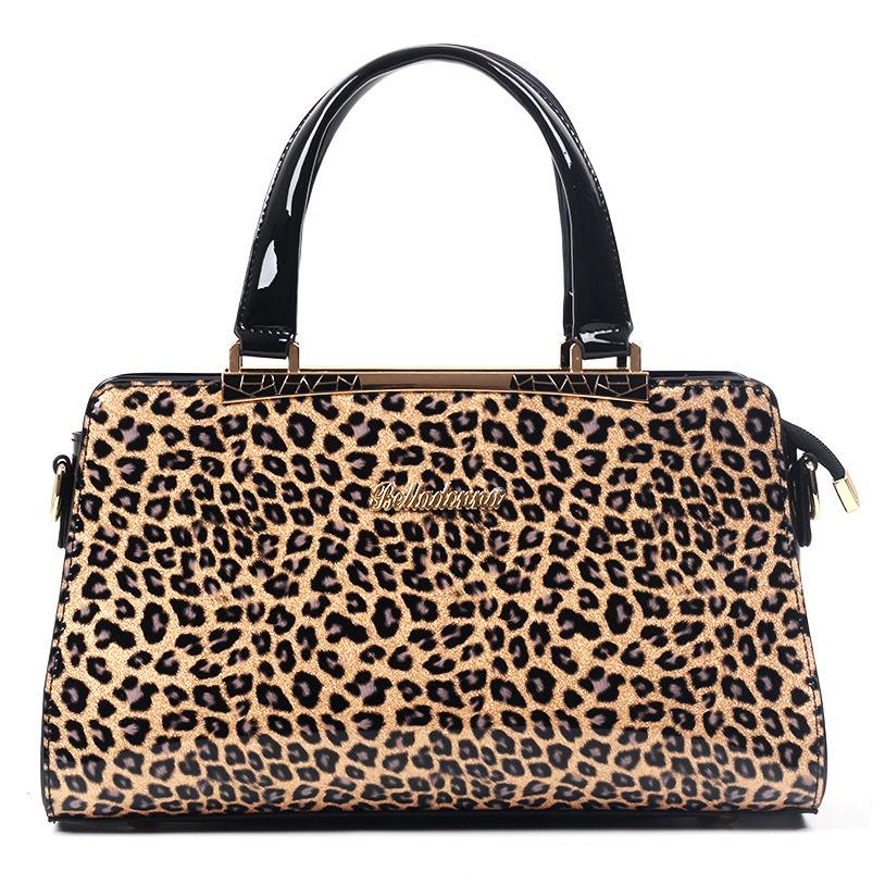 Womens Fashion Patent Leather Leopard Handbag Woman Messenger Bags Evening Shoulder Bags