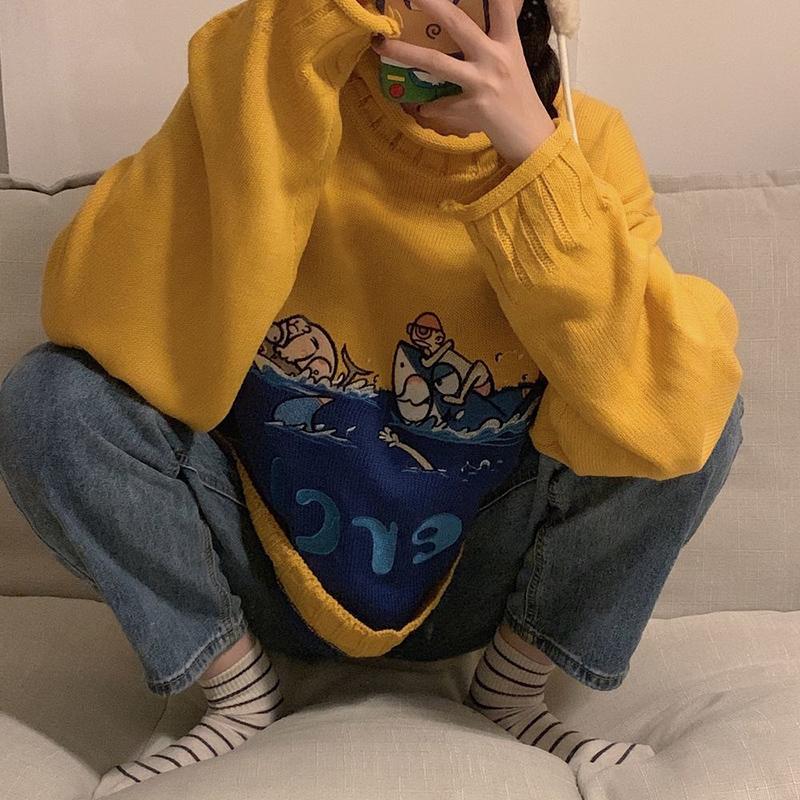 Autumn  Winter Wear Bottoming Shirt Fashion Pullover Sweater Female Students Loose Casual Long-sleeved Round Neck Sweater
