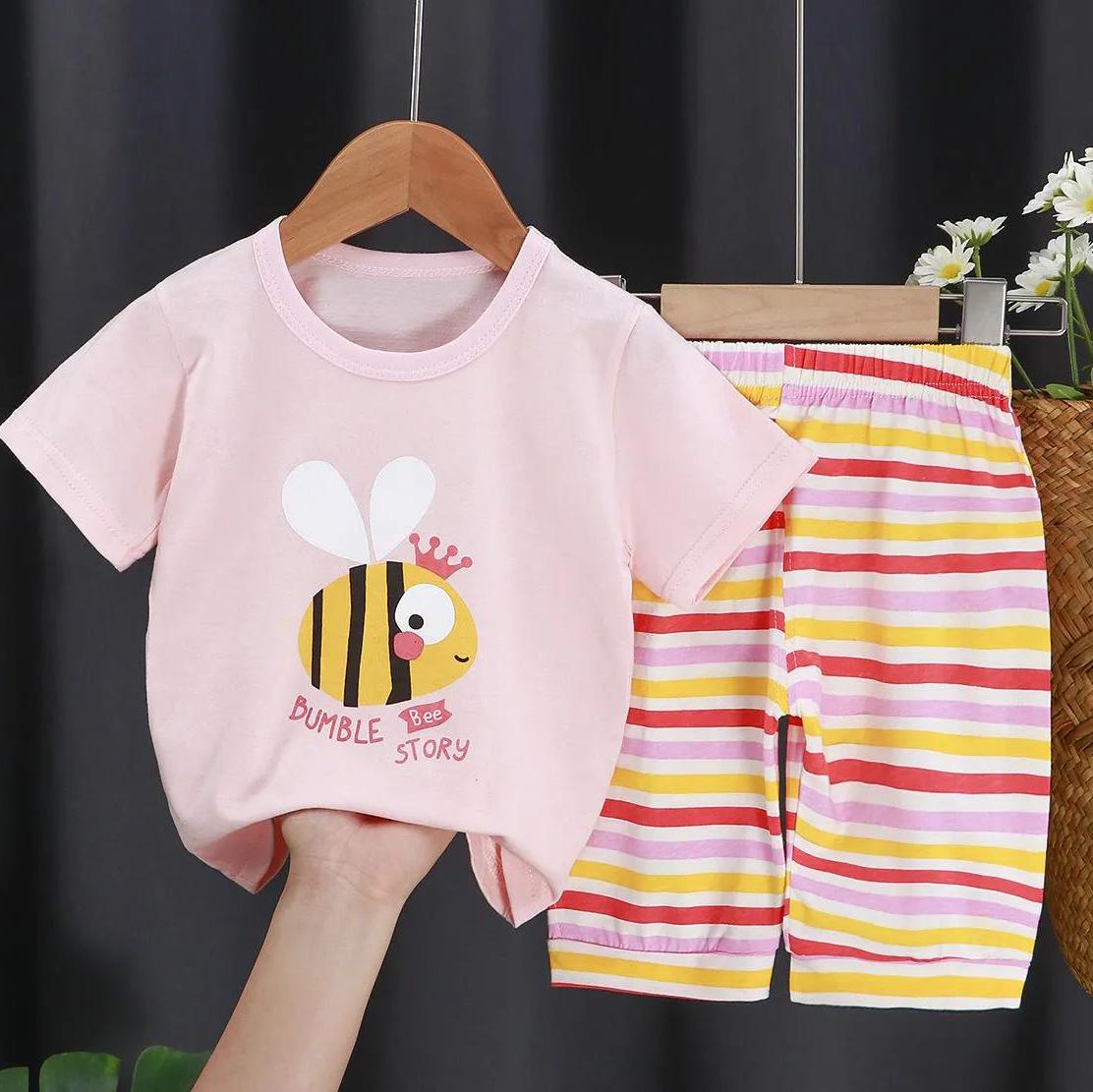 Children's Suit Summer Thin Short Sleeve Suit Boys and Girls Loose Korean Printed Animal T-shirt Shorts Two Piece Set