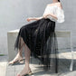 Women A-line Skirts Girls Elastic High Waist Slim Double-layered Gauze-lined Mesh Skirt Solid Color All-match Sequined Skirts