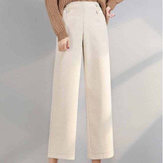 Women's Woolen Pants Autumn and Winter New Loose and Thin Nine-point Straight High-waist Wide-leg Pants Casual Woolen Pants Women