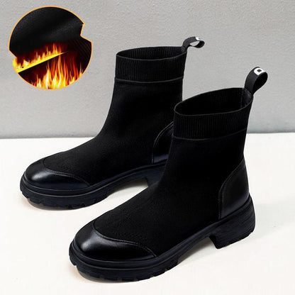 Women's Thick Heel Women's Boots Winter Mom All-match Flat Chelsea Boots High-quality Soft Leather Short Boots