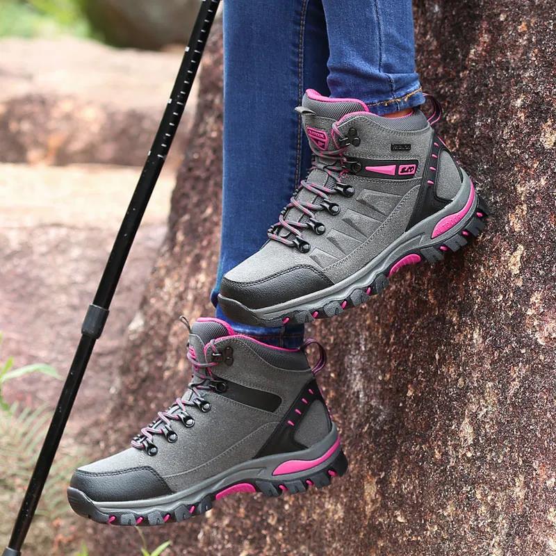 Winter Women's Outdoor Hiking Shoes High-top Waterproof and Windproof Sports Shoes Non-slip Wear-resistant Hiking Shoes Large Size Women's Shoes