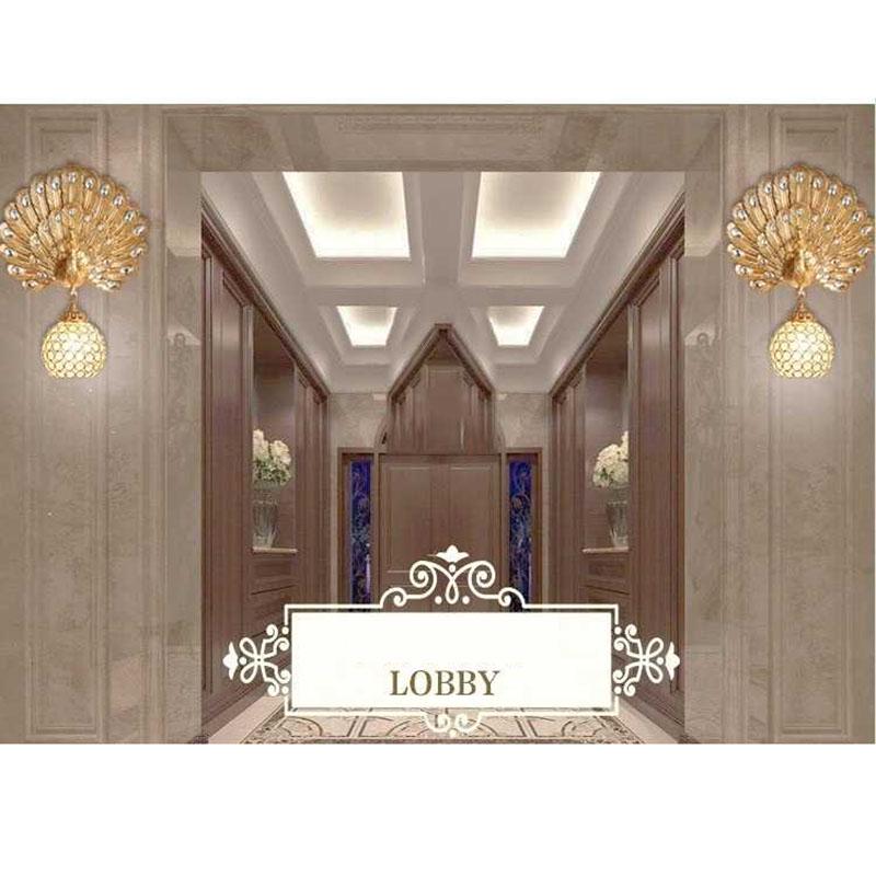 gold Peacock Wall Lamp Study Bedside Living Room Aisle TV Wall Crystal LED Wall Lamp glass shade