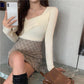 Pofulove Base Knitted Shirt Women Blouse Asymmetric V-neck Pullover Sweater Women Sexy Slim Knitwear