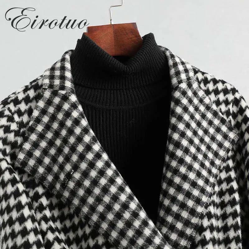 Autumn and Winter Thick Woolen Coat Loose Houndstooth Woolen Coat Women's Mid-length Warm Coat Ladies Temperament Coat