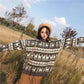 Christmas Theme Women 3 Colors Elk Print Long Section Sweater Crew Neck Loose Pullover Top