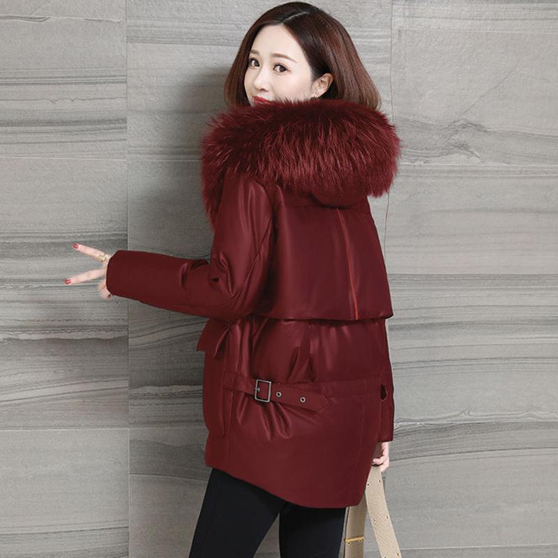 Women's Solid Color Hooded Down Jacket Regular Korean Loose Thick Coat Warm Cotton Coat Large Leather Collar Winter Coat Quilted Coat