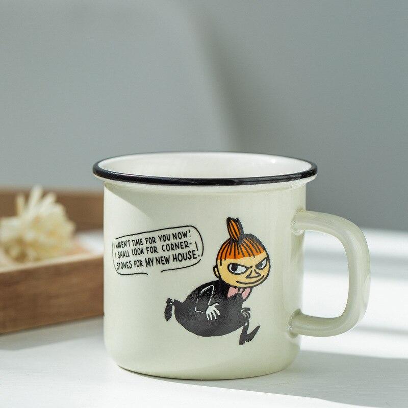 3 Colors Cartoon Ceramic Mug 300ML Student Breakfast Milk Coffee Cup with Handle Retro Imitation Enamel Mugs Office Gift