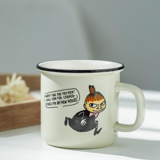 3 Colors Cartoon Ceramic Mug 300ML Student Breakfast Milk Coffee Cup with Handle Retro Imitation Enamel Mugs Office Gift