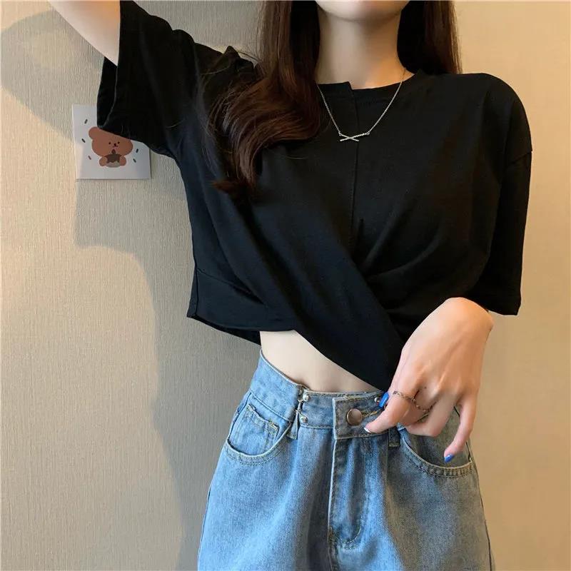 Splicing T Shirt Summer Fashion Women  Solid Color Cool Irregular Streetwear Hip Hop T-Shirt