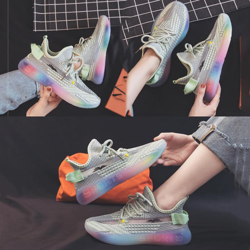 Rainbow Bottom Mesh Breathable Women's Shoes Korean Style All-match Running Sneakers for Students Fashion Casual Clearance Women's Shoes