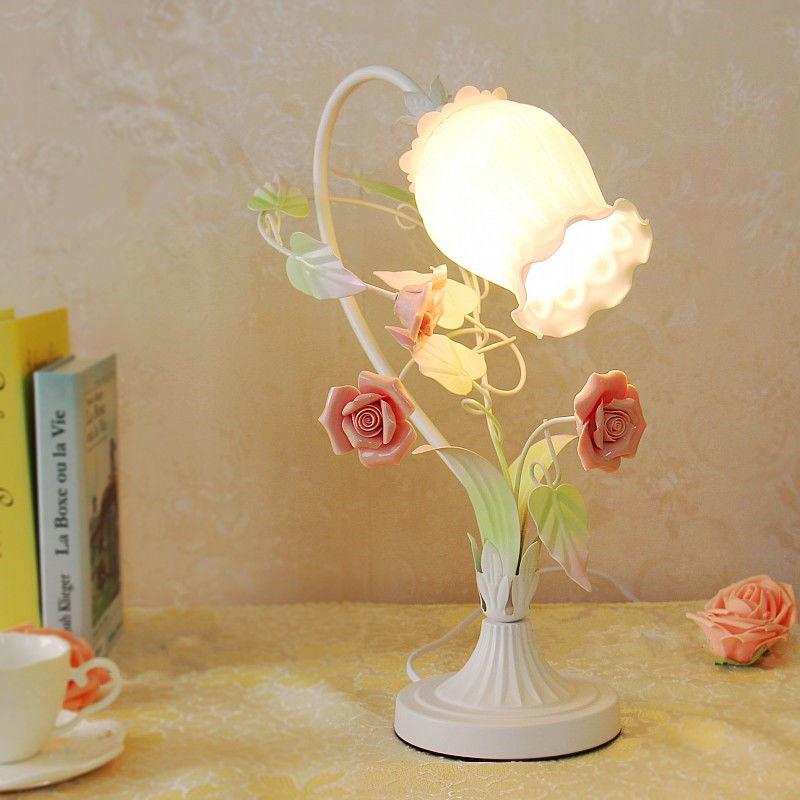 Garden Flowers European Bedroom Wedding Room Bedside Lamp Long Lamp Wedding Table Lamp
