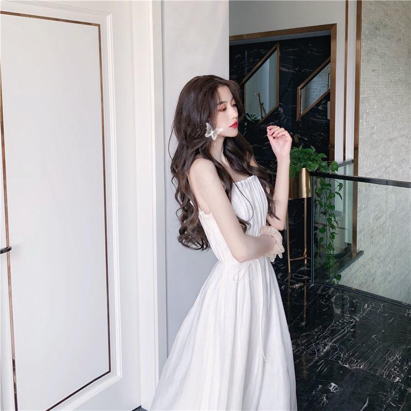 White Suspender Dress Female Summer French Retro Niche First Love Temperament Over The Knee Long Dress