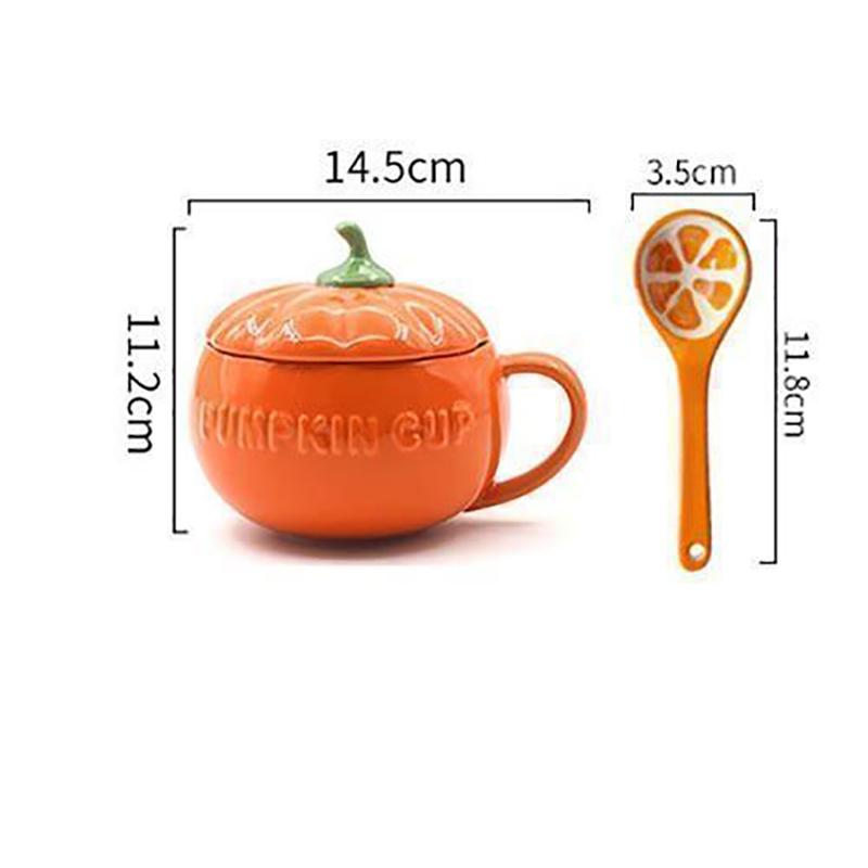 Cartoon Cute Ceramic Pumpkin Cup with Lid Breakfast Cup Dessert Soup Cup Oatmeal Cup Student Water Cup Mug