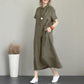 POLO Collar Cotton Linen Lapel Short Sleeve Loose Pocket Temperament Women's Casual Dress