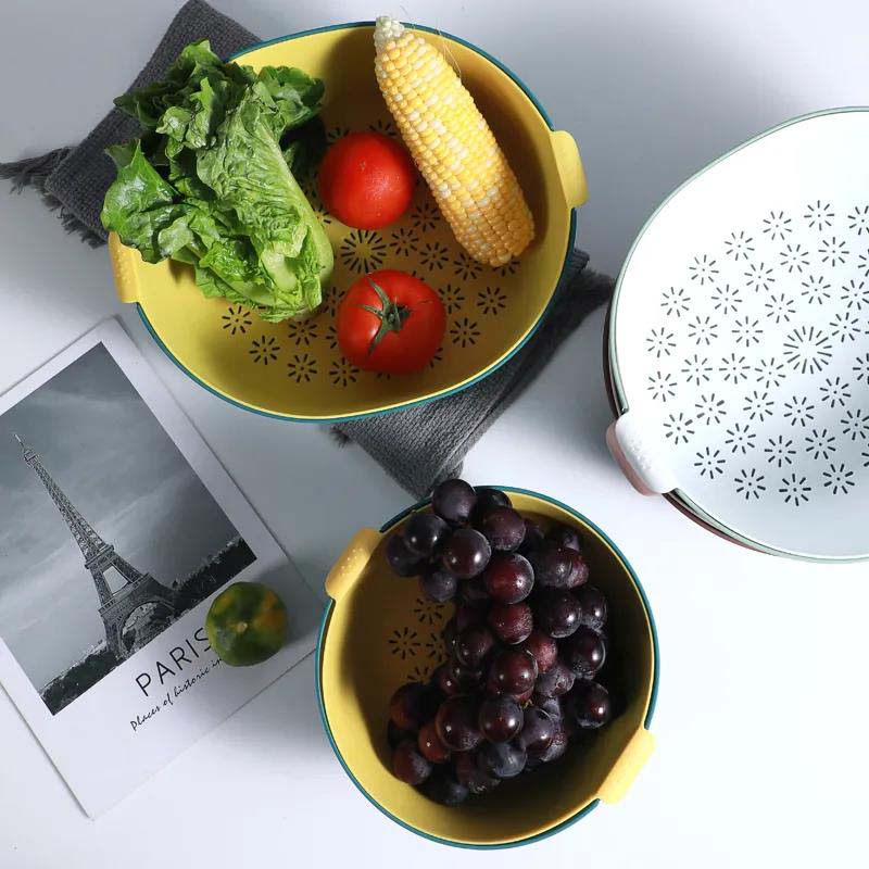 Fruit Basket Living Room Plastic Double Fruit Storage Box Home Kitchen Wash Basket