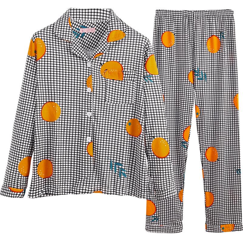 Women  Pajamas Set Cute Pyjamas Suit Turn-down Collar Sleepwear Long Sleeve Home Wear Casual Loose Nightwear Cartoon Night Shirt Top and Pants Sets