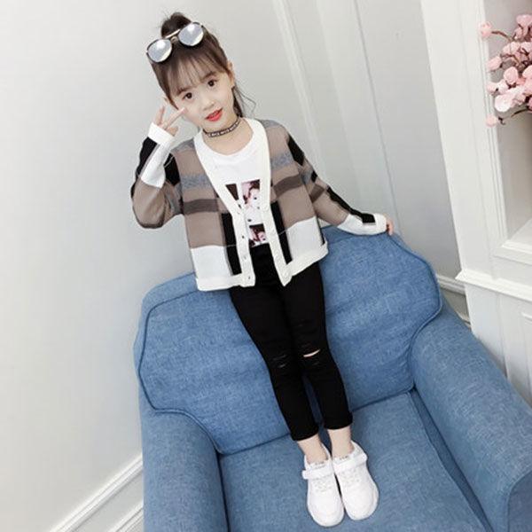 Little Girl Spring and Autumn Sweater Long-sleeved Slim Knit Cardigan Jacket Older Children's Clothing Fashion