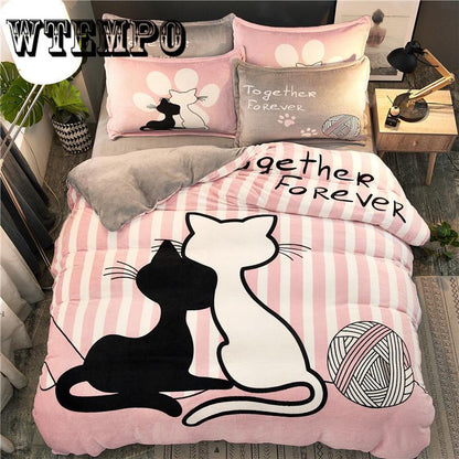 Thick Plush Duvet Cover Set Fashion 4pcs Bedding Sets Queen Size Flat Bed Sheet Comforter Duvet Sets