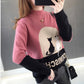 Pofulove Color Matching Knitted Base Shirt Shirt Autumn and Winter Loose Sweater Women Thickening