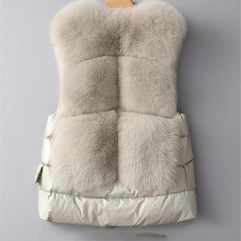 Short Down Jacket Women Imitation Fox Fur Vest Vest Women Winter Vest Jacket Women Warm Sleeveless Jacket