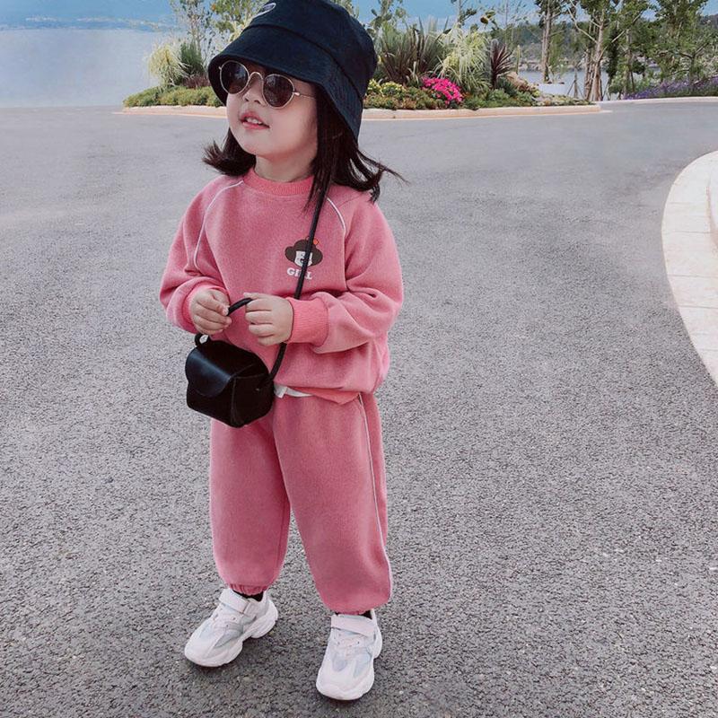 Girls' Suits Spring and Autumn Vacation Two-piece Sweater Long Pants Little Girls Loose Solid Color Two-piece Sweater Sets Casual Wear
