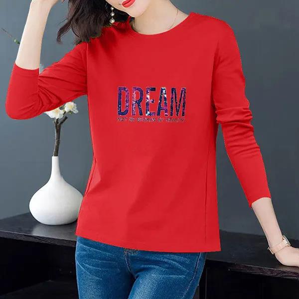 DREAM Print Pullover Spring Long-sleeved T-shirt Women Boutique Bottoming Shirt Casual Loose Shirt