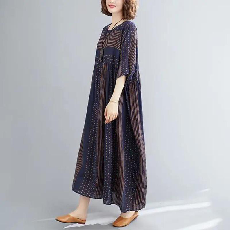 WTEMPO Women Plus Size Dress Summer Short Sleeve Round Neck Long Dress Casual Full Length
