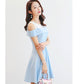 Pofulove Summer Off-shoulder Round Neck Dress Stitching Sweet A-line Dress Sleeveless Sundress