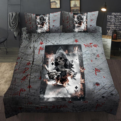 3pcs  3D Poker Pattern Bedding Set Bed Cover Pillowcase Quilt Cover