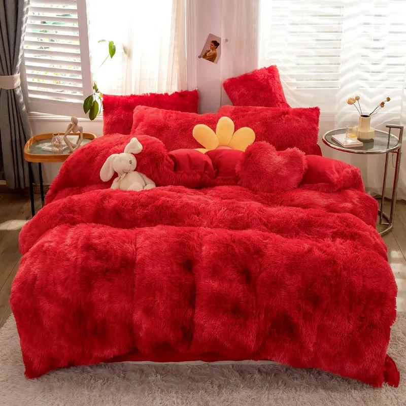 Thickened Water Velvet Four-piece Bed Sheet Is Taken Bedding Princess Wind Warm Coral Velvet