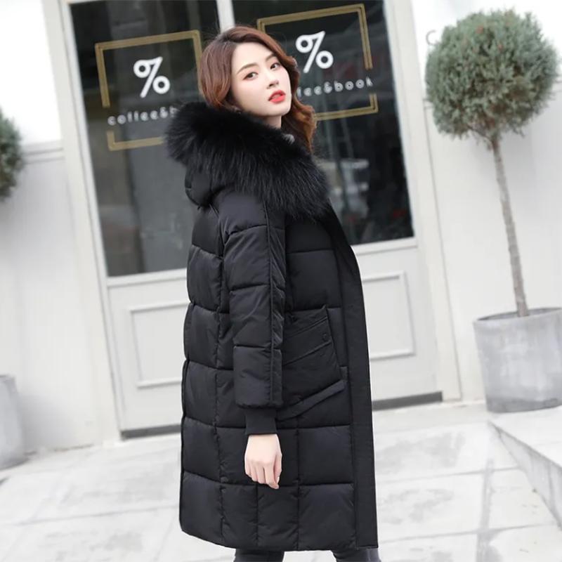 Women's Solid Color Down Jacket Mid-length Korean Loose Thick Coat Warm Cotton Coat Big Fur Collar Winter Clothes Quilted Coat