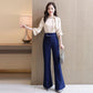 Wide Leg Pants Suit Spring and Autumn Dress Temperament Small Fragrance Thin Flared Pants Chiffon Shirt Suit Temperament Workwear