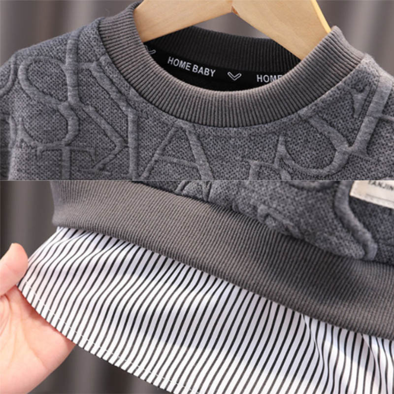 Spring and Autumn Set Baby Cute Windproof Letter Printing Long-sleeved Sweater Two-piece Baby Soft Fabric Round Neck Suit