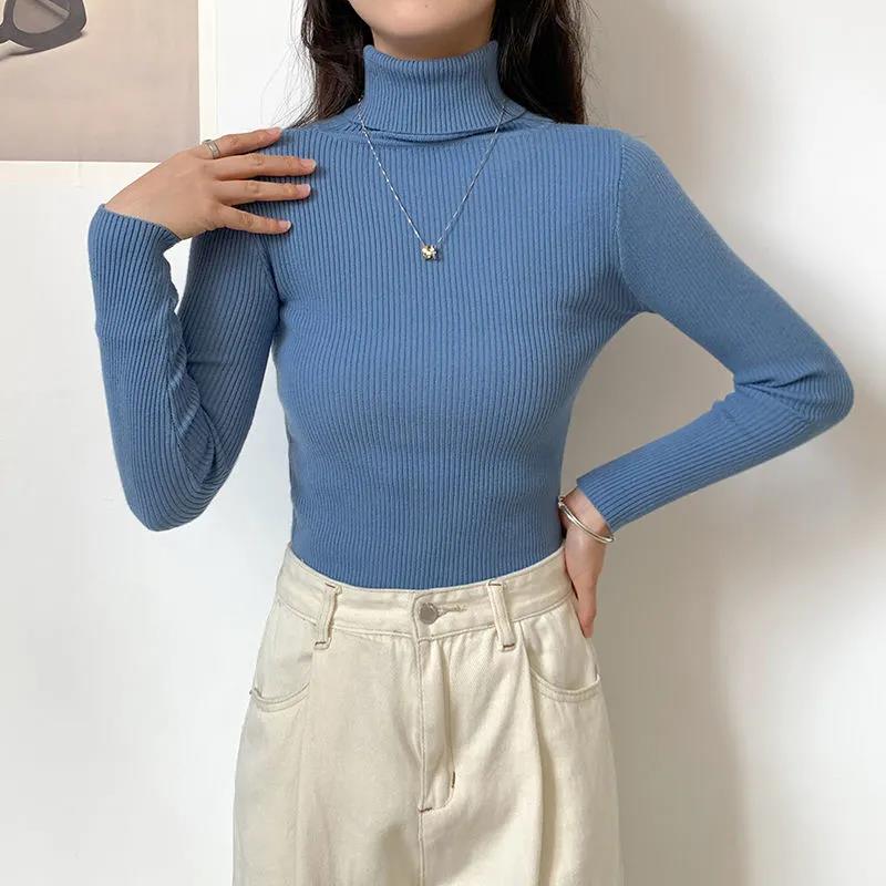 Solid Color Turtleneck Sweater Women New All-match Autumn Winter Slim Slimming Long-sleeved T-shirt Bottoming Shirt Tops