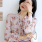 Women's Spring and Autumn Chiffon Print Loose Shirt Bow Long Sleeve Top